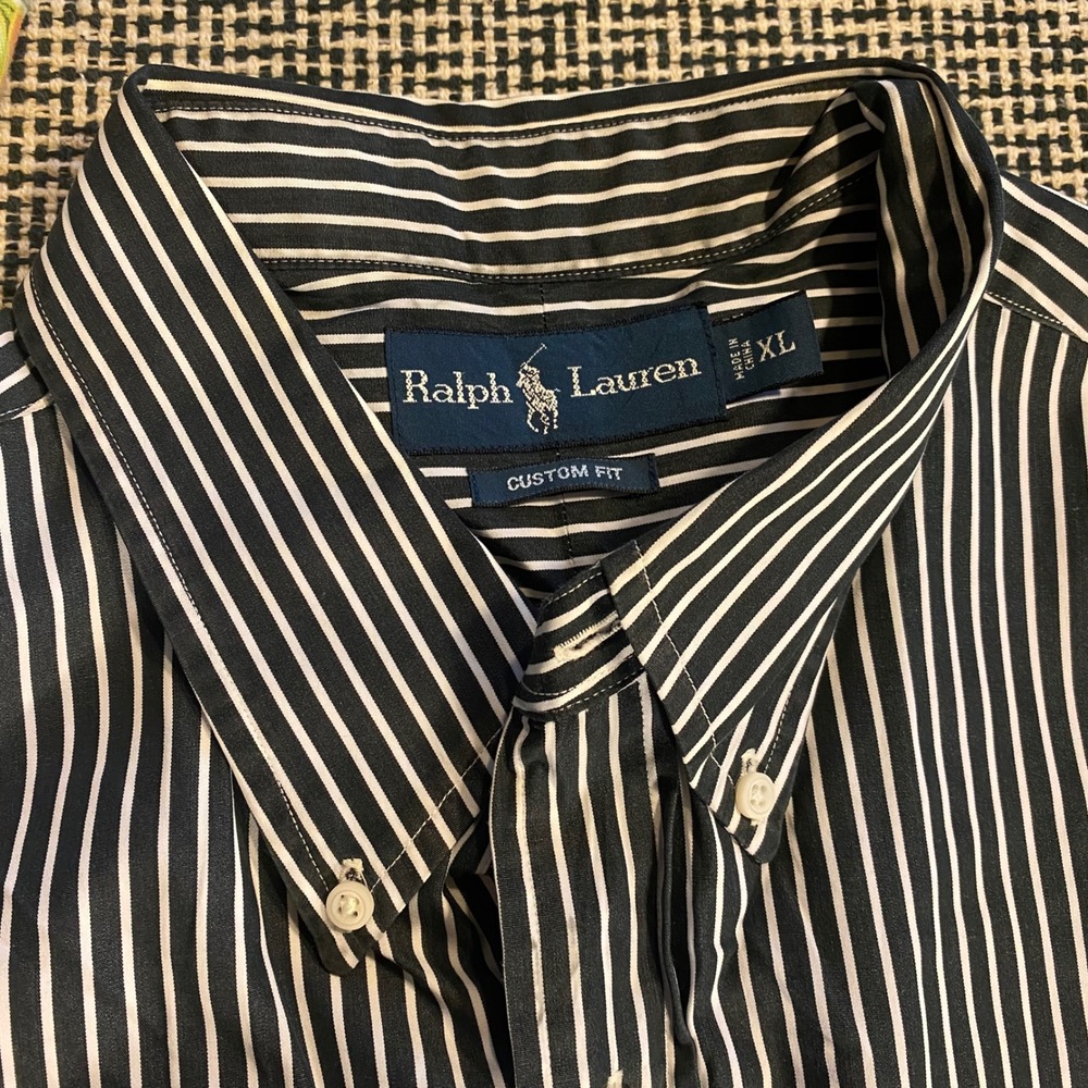 Ralph Lauren Button Down Old Money Preppy Mens Custom Fit XL Navy White Stripe - Picture 9 of 10